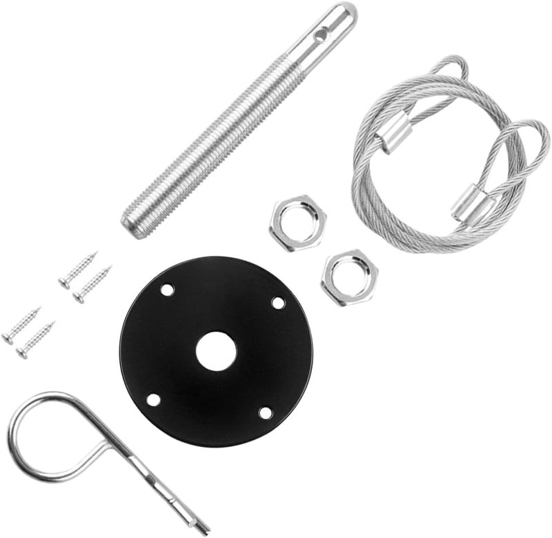 Sandfren Car Hood Pins Kit, Stainless Steel Vehicle Engine Pin Plate Bonnet Lock Clip, Modified Auto Racing Exterior Locking Latches Lanyard Rope Set for Reducing Shaking, Universal Fit (Black) - Image 3